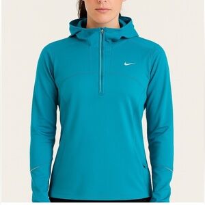 Nike Running Half Zip Fleece Lined Pullover Hoodie Green Teal Small